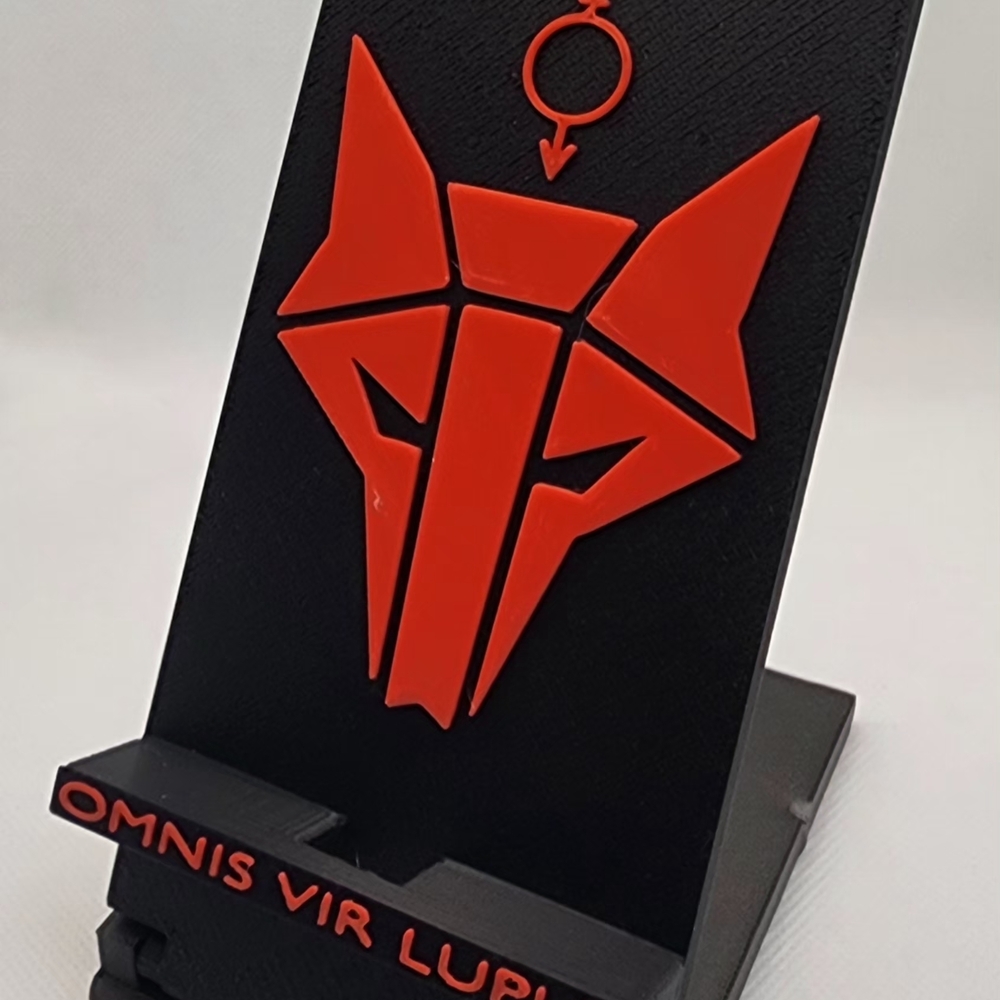 Red Rising Black and Red Phone Stand with Wolf Design